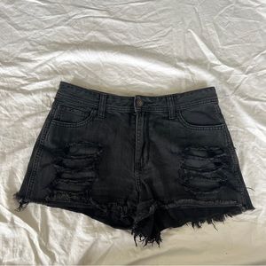 Hollister Black Distressed High Rise Denim Shorts